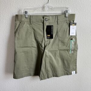 New Lee Bermuda High Rise Shorts Women's 14 Olive Green Flex Waistband Comfort